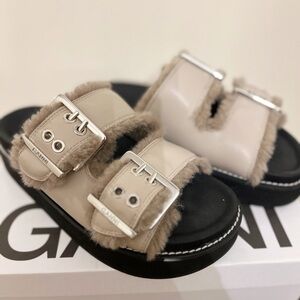 Ganni Beige and Black Sandals